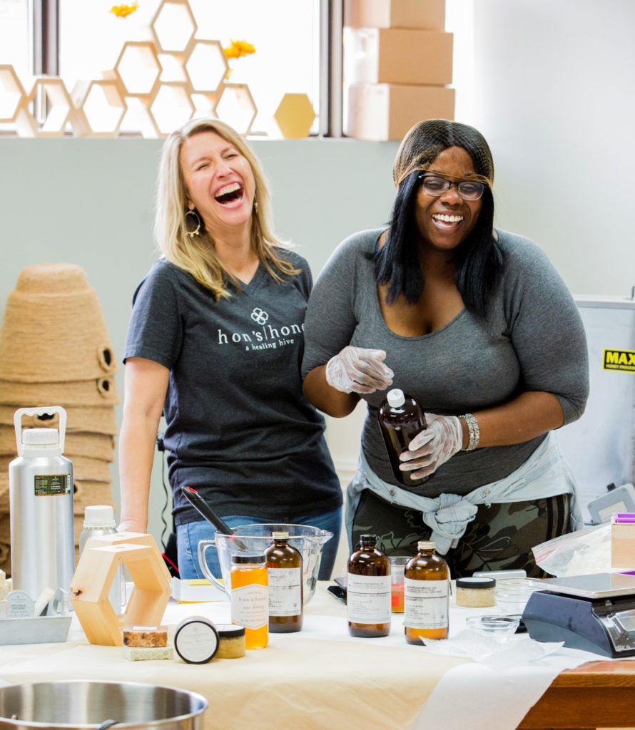 Founder Mandy Memmel and a worker bee Hon's Honey resize