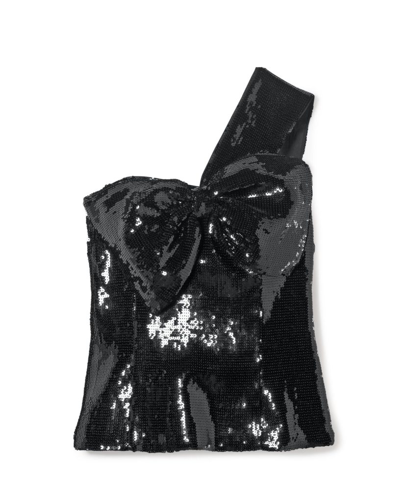 One shoulder sequin bow bustier ($110, WHBM)