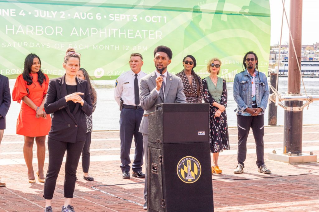 Baltimore City Mayor Brandon M. Scott speaks at announcement of Baltimore by Baltimore festival series 