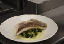 Grouper with cauliflower sauce and greens