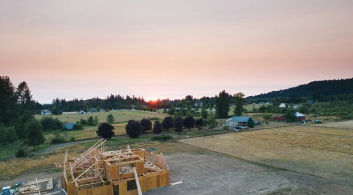 An aerial shot of a house under construction