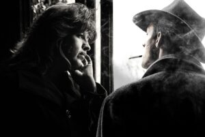 A film noir detective and woman