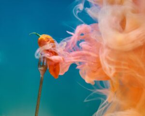 Chili pepper with smoke coming out of it